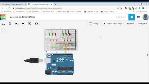 Simulador de una Intersección entre dos Semáforos (Tinkercad)