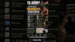 TA Army Documents Required 2026 🇮🇳 | Territorial Army Joining Documents List ✅ #taarmy#army#joining