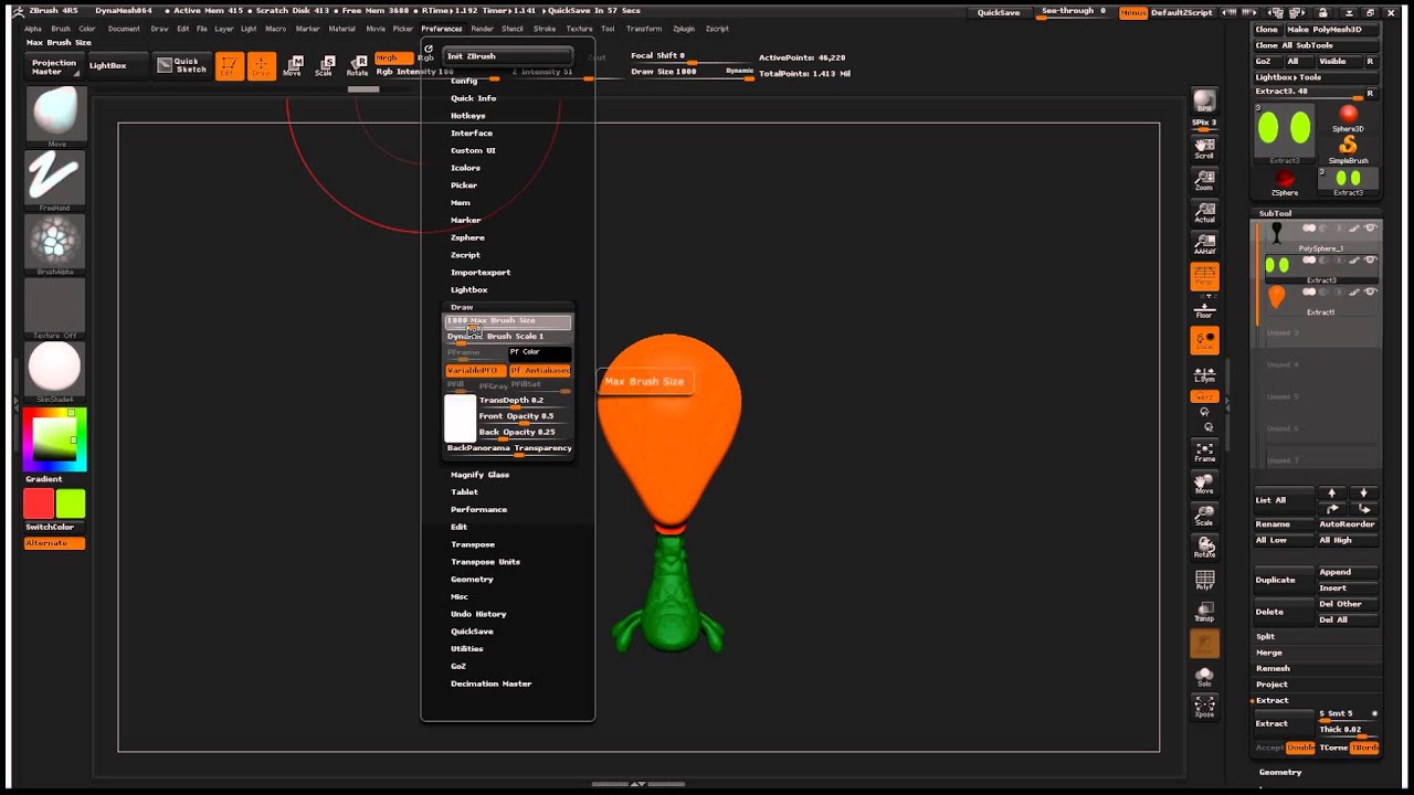 increase brush size over 1000 zbrush