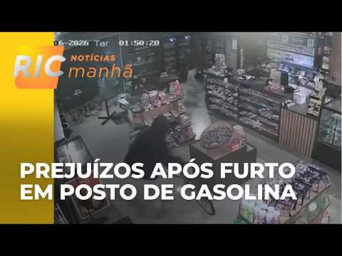 Thieves break into gas station convenience store to steal television, cash, and bicycle