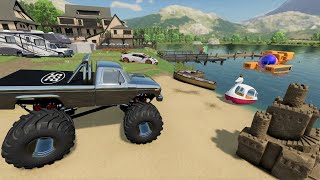 Millionaire spending a day on his private lake | Farming Simulator 22 camping and mudding