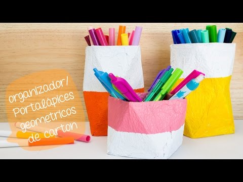 DIY Decora tu escritorio: Portalápices/Organizador geometrico de carton// BigCrafts