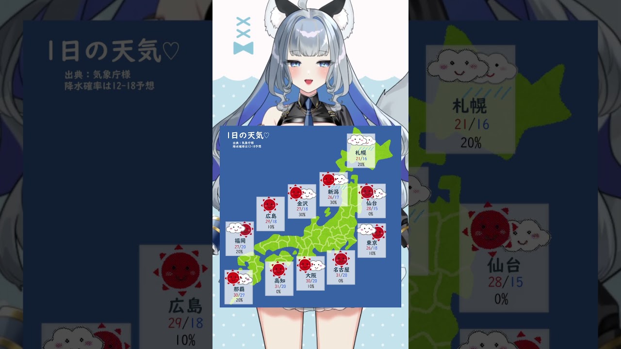10月1日のお天気!皆様気をつけていってらっしゃいね~ #Vtuber #新人Vtuber #shorts #ひいらぎお天気