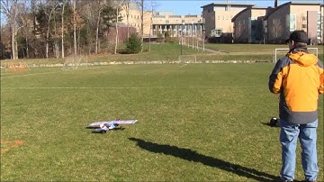 Scratch-built RC airplane hop testing
