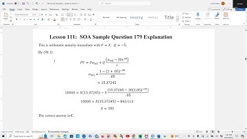 Actuarial SOA Exam FM Prep Lesson 111: SOA Sample Question 179 Solution (Decreasing Annuity)