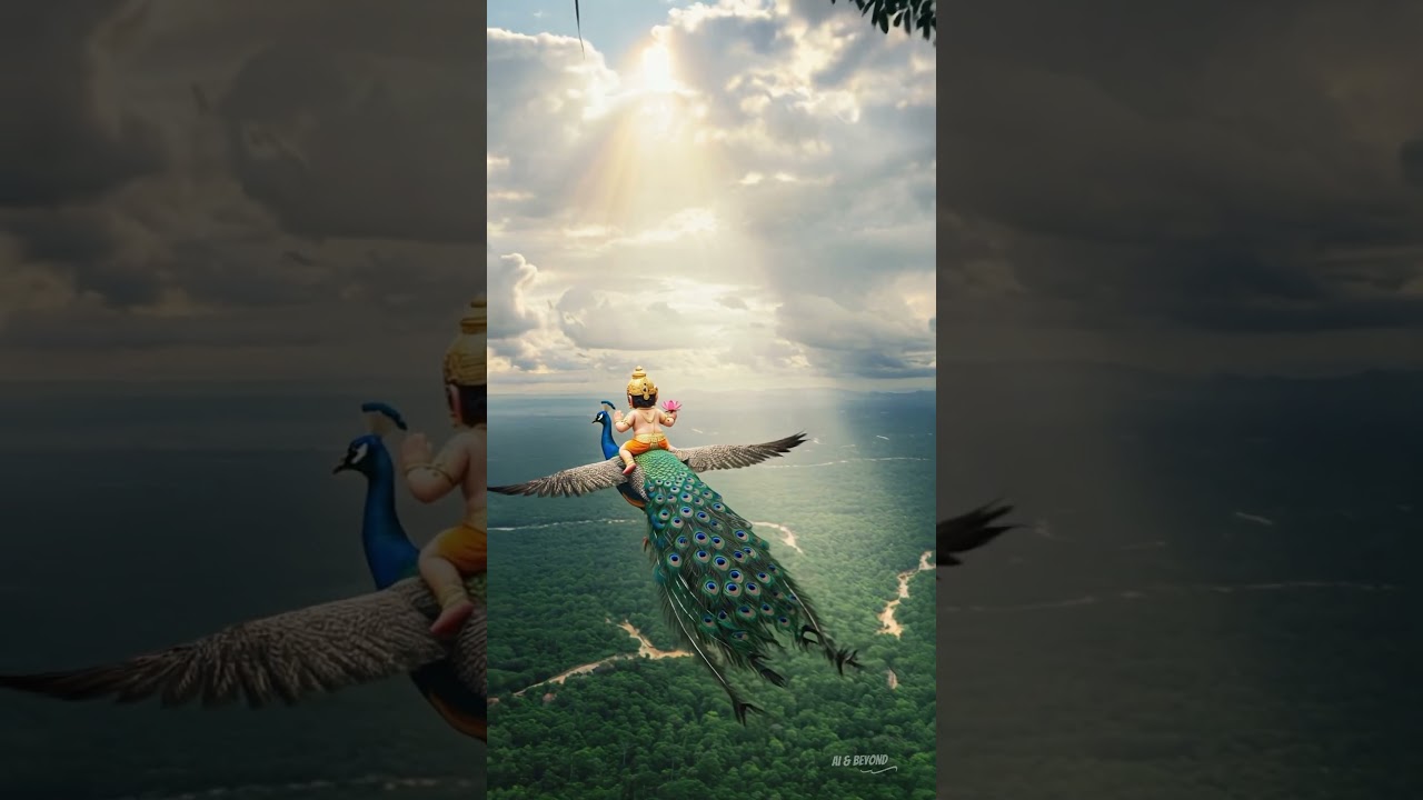 Baby Lord Murugan on his divine ride 🦚✨ 