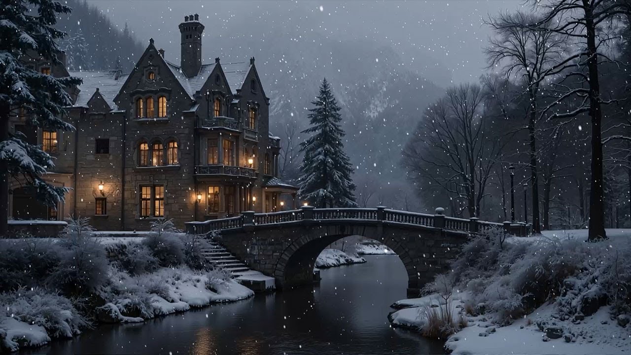 Winter Calm at a Riverside Gothic Manor Beneath the Mountains | Dark Academia Music for Studying