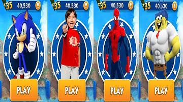 Sonic Dash vs Tag With Ryan vs SpongeBob Sponge on the Run vs Spider Man - All Characters Unlocked