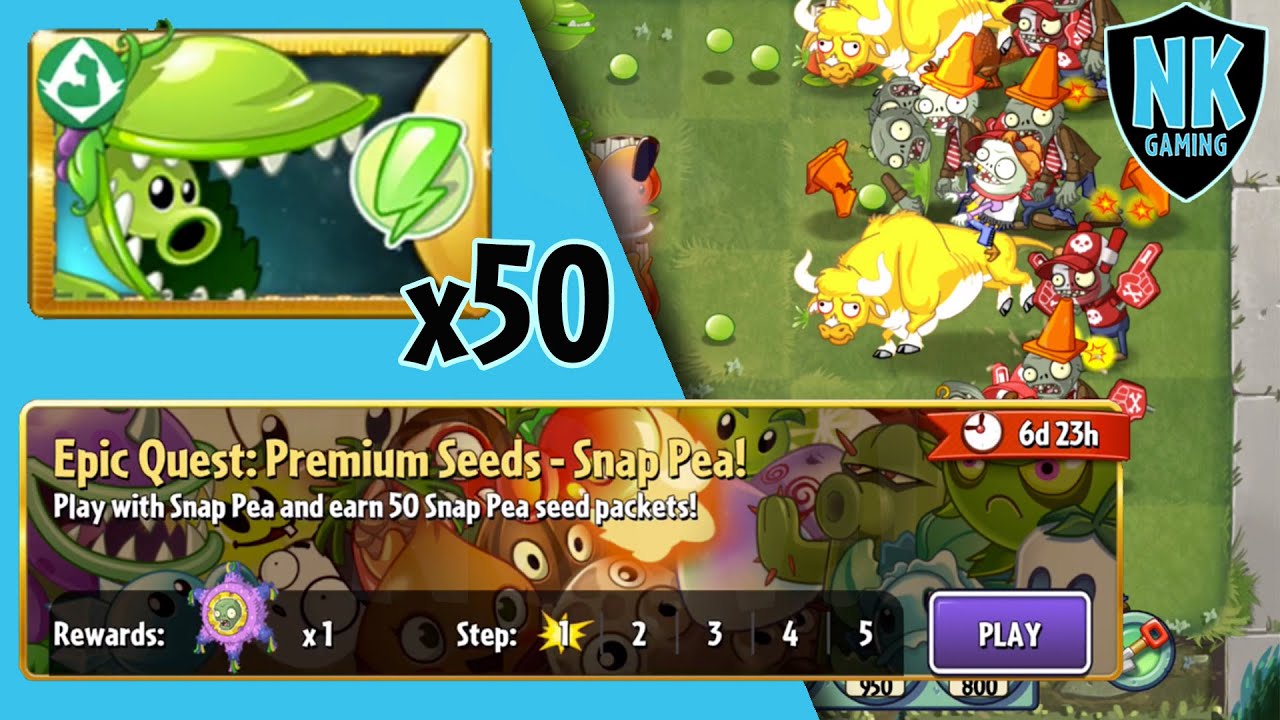 PvZ 2 Epic Quest Snap Pea Level 1 Plants YouTube