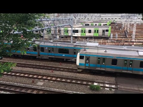 【けいひんとうほくせん】京浜東北線 E233系（上下線）@大井町〜品川（後ろはJR東日本東京総合車両センター。たくさんの山手線が停まっています）