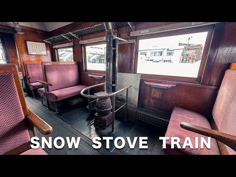 Stove Train Running in Heavy Snowfall | 24.8℉(-4℃) Winter Travel in Japan [4K]