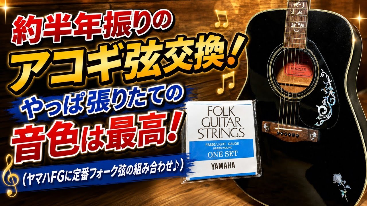 アコギ試奏♪約半年振りの弦交換！やっぱ張りたての音色は最高！ヤマハ