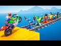 TEAM SPIDER-MAN COLOR vs POWER RANGERS - Super Challenge MotorCycles in the Sky Rampa