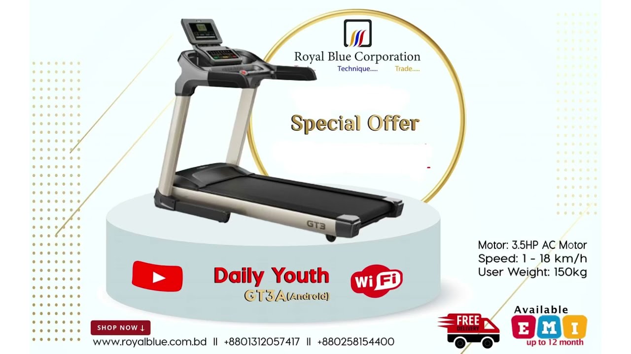 GT3 Treadmill- Smart Android- YouTube/ WiFi Supported