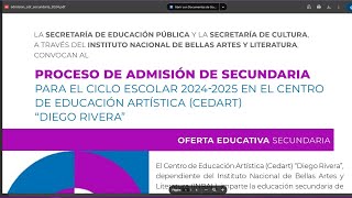 Convocatoria de ingreso a la única secundaria de artes de CDMX Cedart Diego Rivera 2024-2025