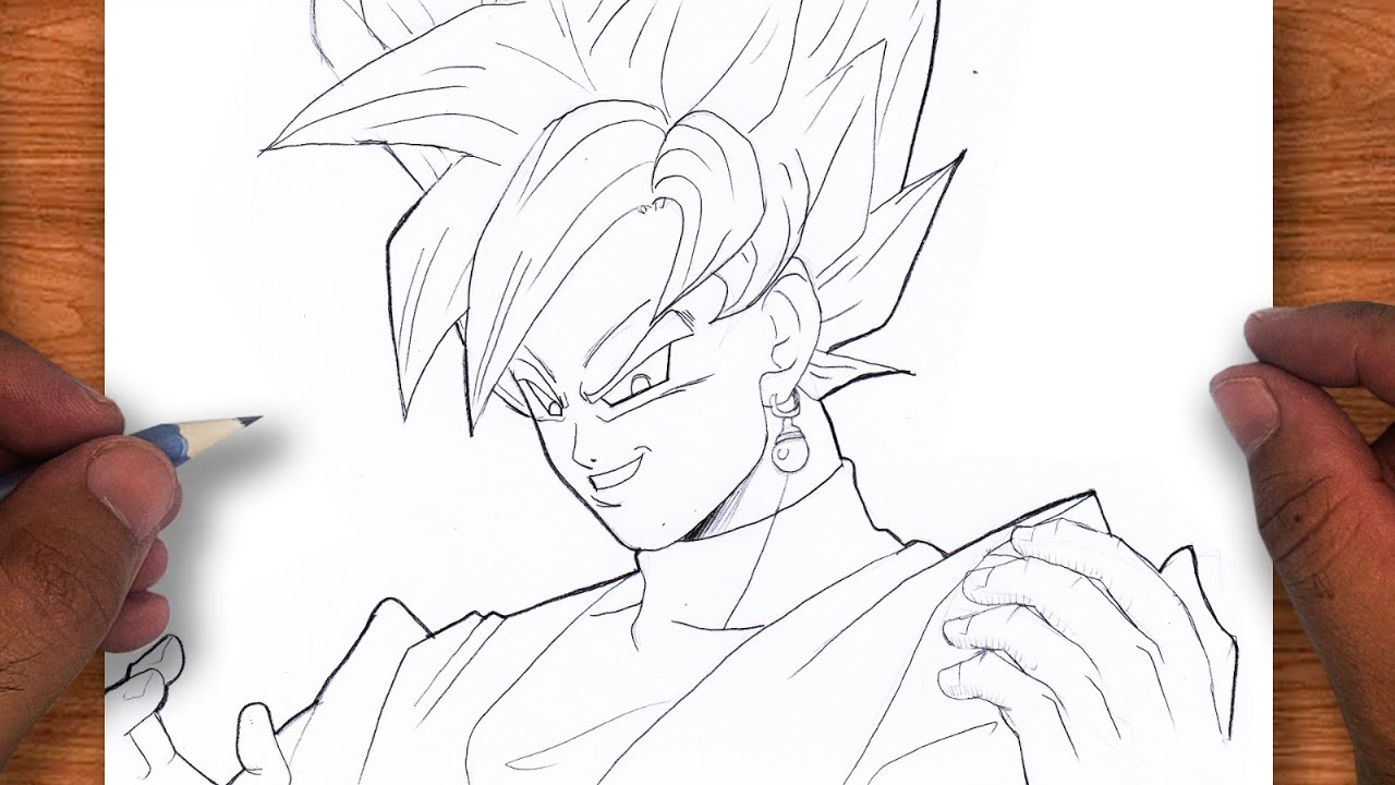 Arte de linha preto e branco de Goku Super Saiyan Mangaka
