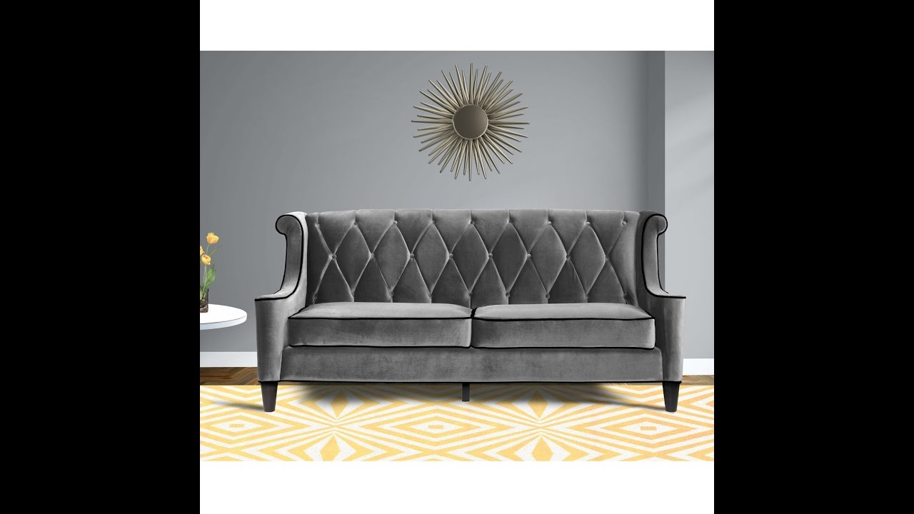 Amazon Price Drop! Armen Living 844 Barrister Sofa, Gray Velvet, Black