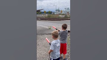 Working The Railroad Gates And Bell At The Crossing! #railfans #railroadcrossing #kids #train #bnsf