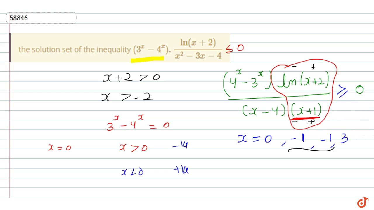 the solution set of the inequality `(3^x4^x).ln(x+2)/(x^2