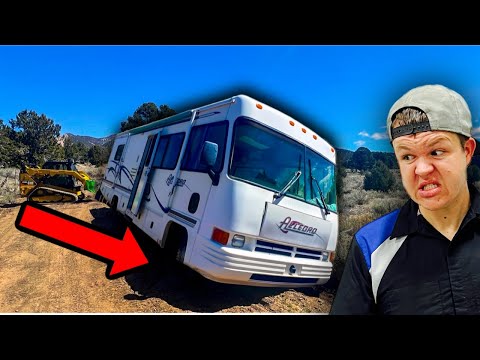 Huge RV Stuck In Mud For WEEKS!! Our Broken Down Ford Towtruck Saves The Day!