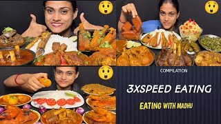 ?? EATING CHICKEN CURRY,LIVER CURRY,FISH FRY,PRAWN CURRY,CRAB CURRY | 3X SPEED EATING COMPILATION