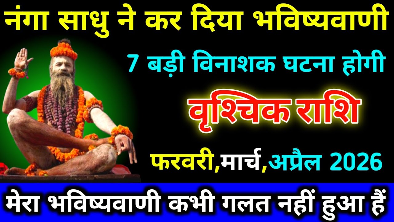 वृश्चिक राशि वालों नंगा साधु ने कर दिया भविष्यवाणी 7 बड़ी विनाशक घटना होगी अप्रैल 2026 तक। Vrishchik