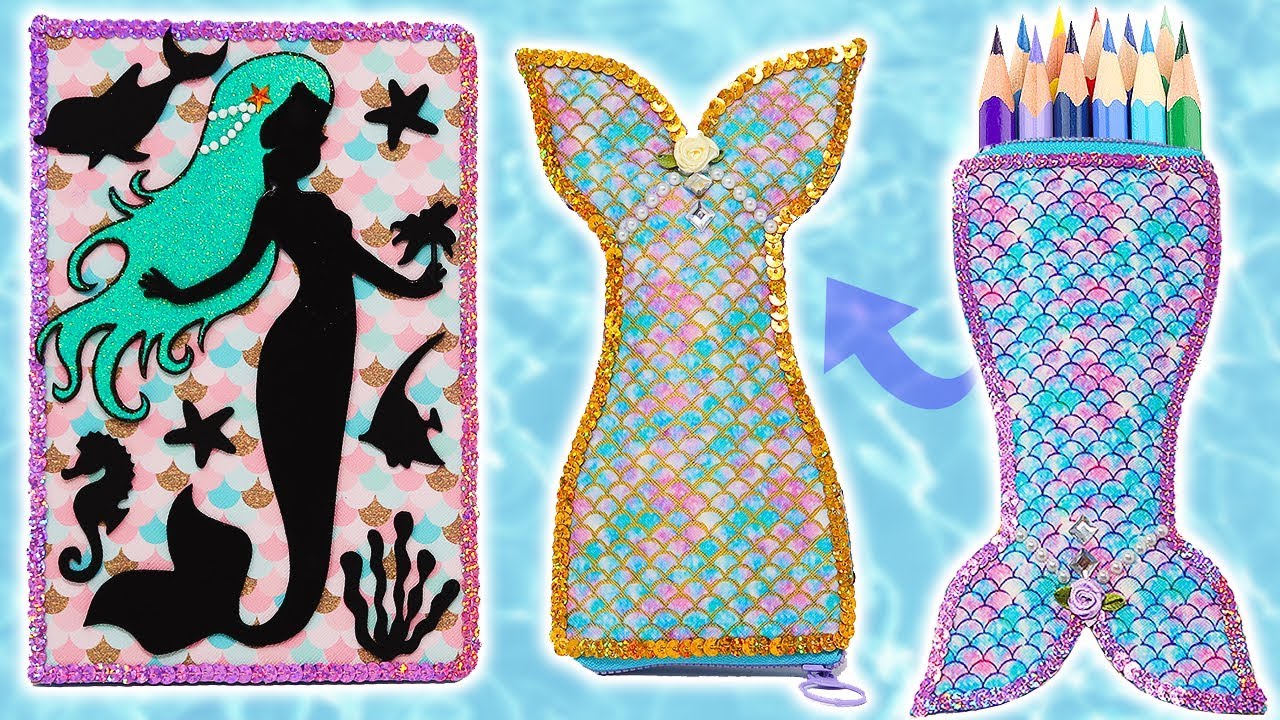 💙 DIYs Mermaid School Supplies, Notebook and Reversible Pencil Case 💙