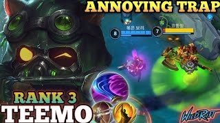 TEEMO 1000IQ TRAP DROPPING! BEST RUNES & BUILD - TOP 3 GLOBAL TEEMO BY 볶은 보리 - WILD RIFT