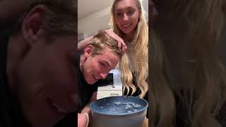 Cameron Brink and her boyfriend Ben play the face dunk challenge