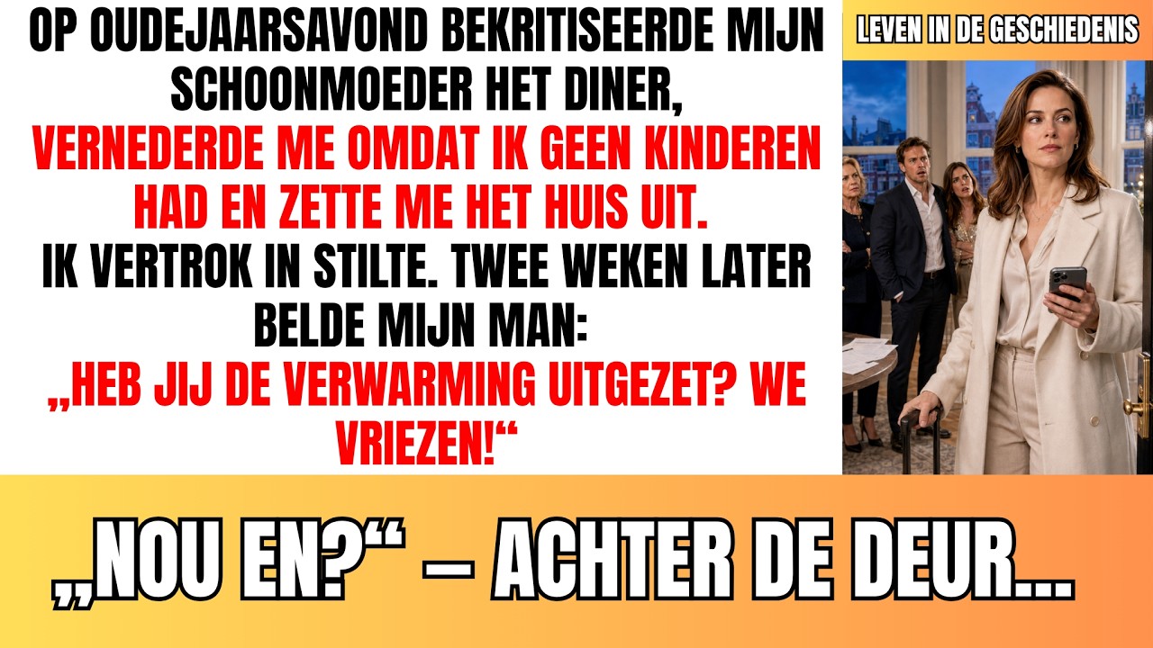 Op oudejaarsavond stuurde mijn schoonmoeder me weg met de woorden: "Ga maar terug naar je eigen moeder." Binnen tien minuten stond ik in de kou met een koffer. Wat zij niet wisten: het appartement...