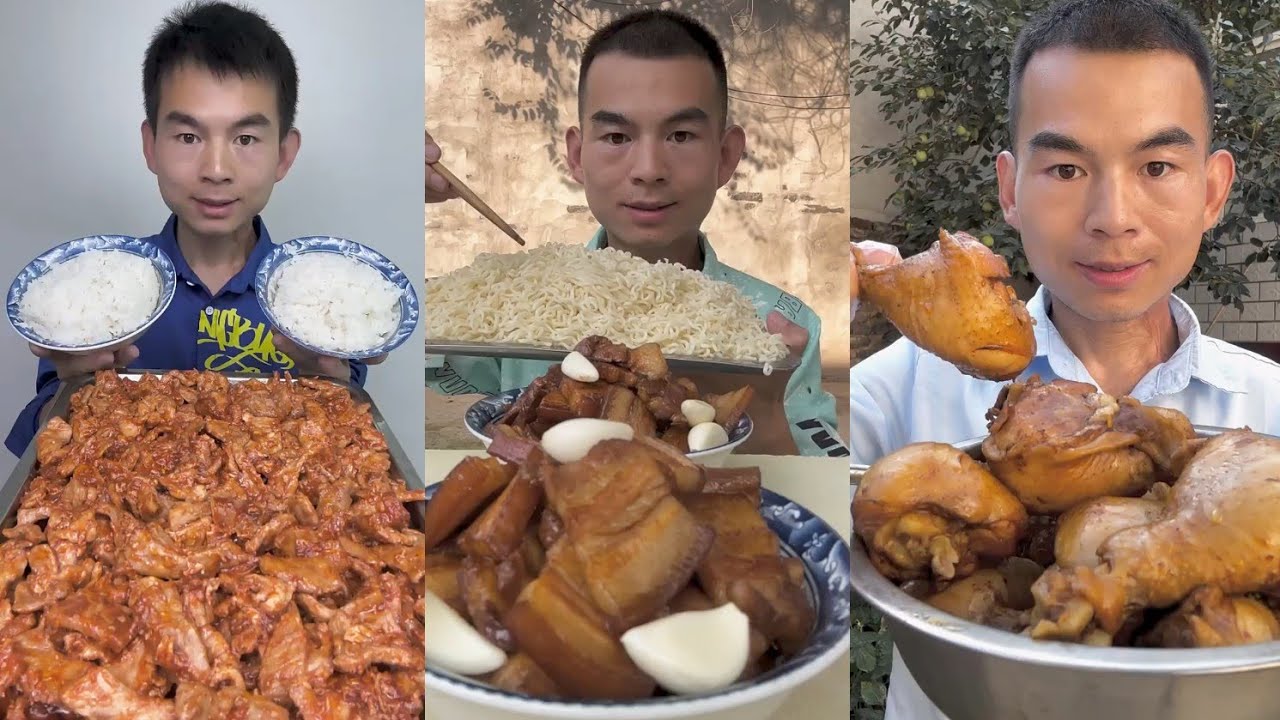 Mukbang Foodie Meat 🍖🥓 Pork Chicken 🍗 Noodles 🍜 with Chinese food #pork #noodles #dinner #cook 