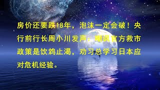 房价还要跌18年，泡沫一定会破！央行前行长周小川发声：嘲讽官方救市政策是饮鸩止渴，劝习总学习日本应对危机经验。