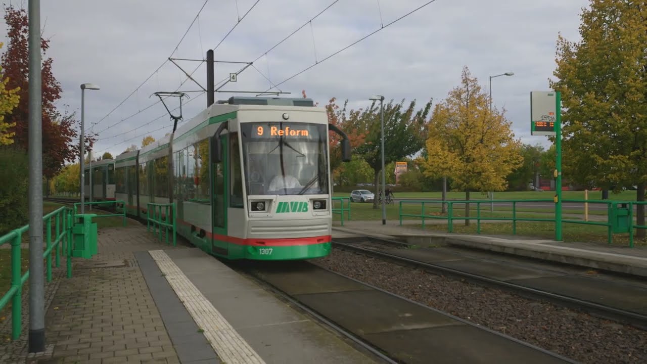 Germany, Magdeburg, tram 9 ride from Flugplatz/Technisches Hilfswerk  to Bördepark Ost