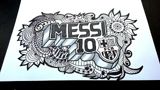 How to draw DOODLE ART 3D Name - MESSI - Easy