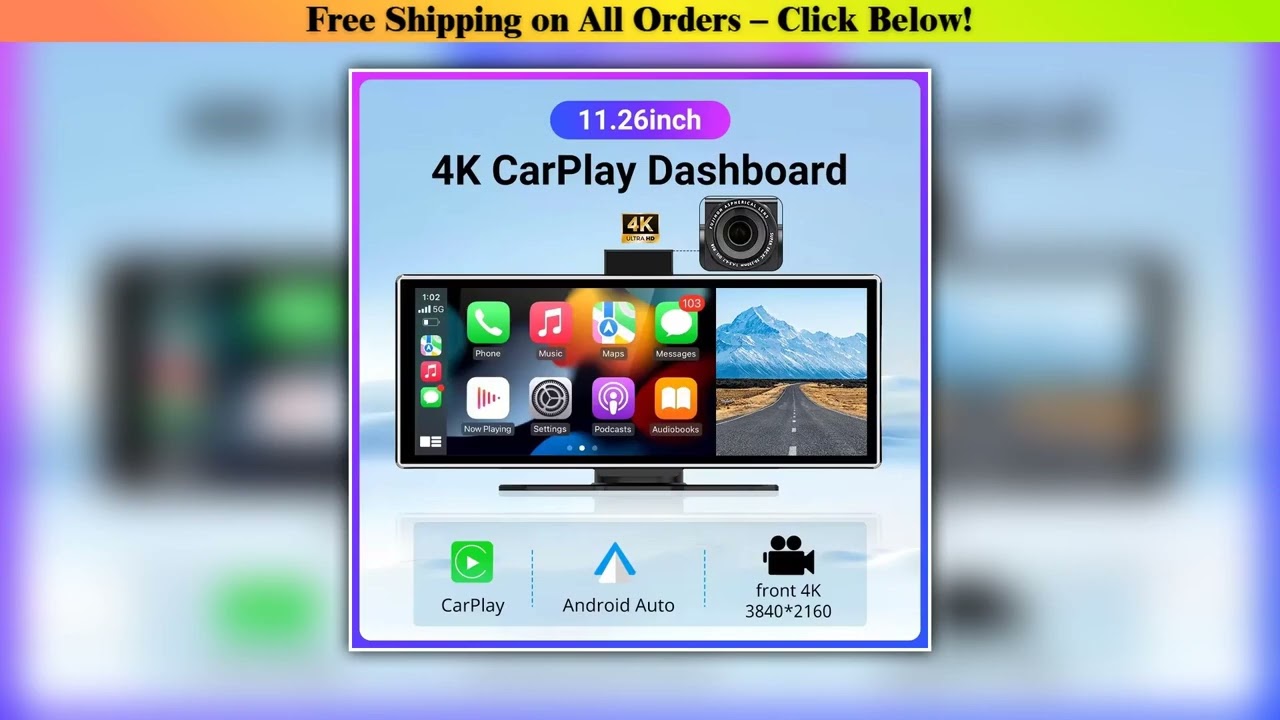 NEW 11.26 inch 4K DVR Wireless CarPlay and Android Auto Portable Dash Cam IPS Touch Screen