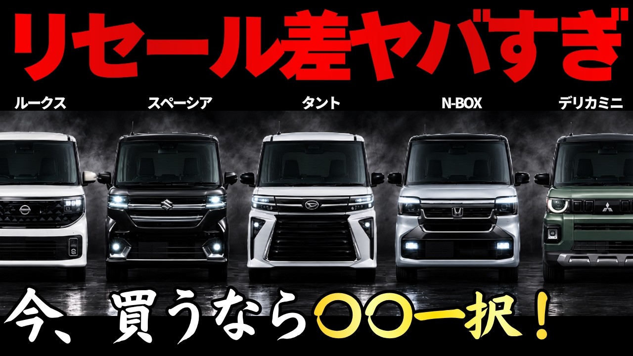 リセール比較】N-BOX・スペーシア・タント・ルークス・デリカミニ 3年