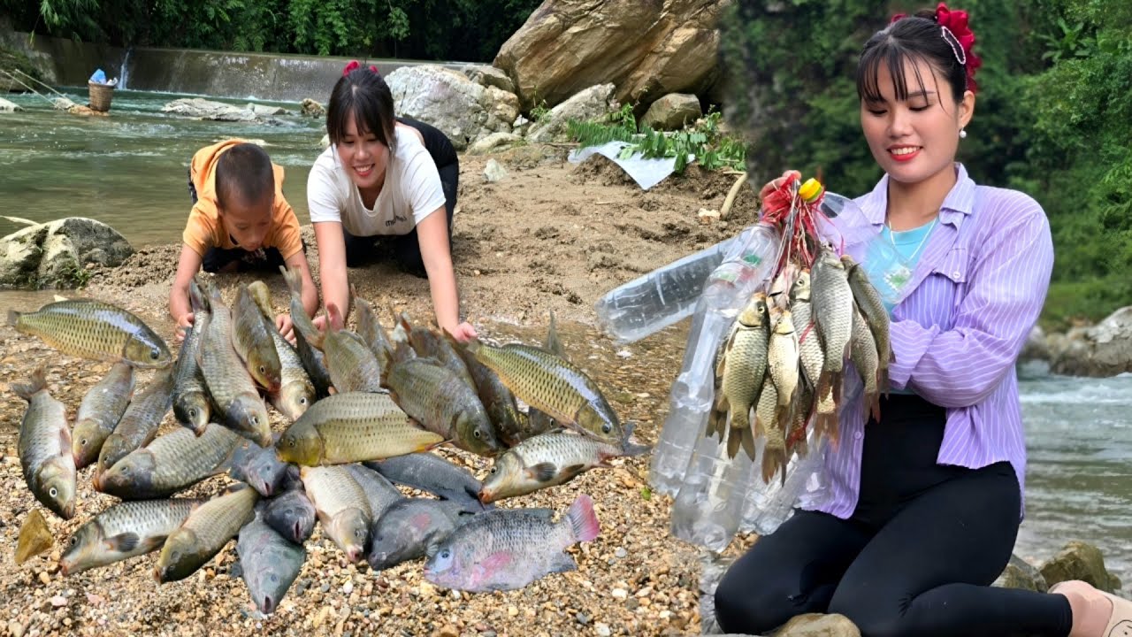 How to trap fish with a bamboo fishing rod, catch a huge flock of fish ...