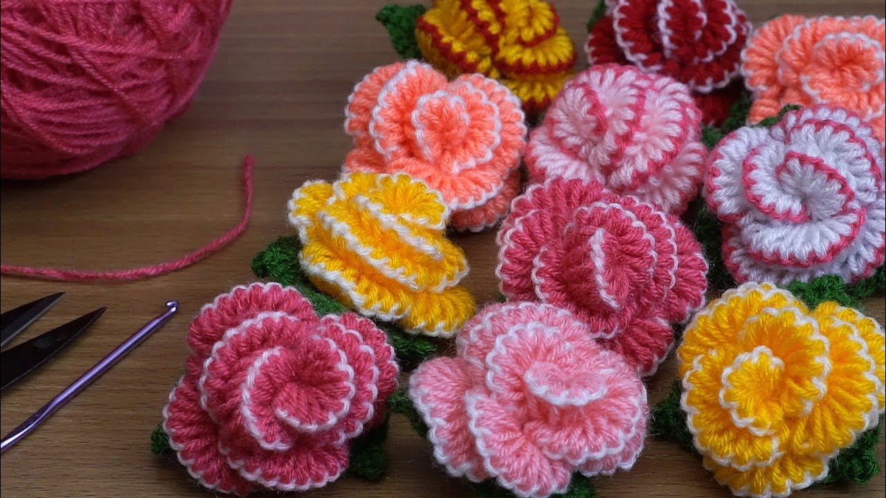 बचे हुए ऊन से बनाएं सुन्दर गुलाब🌹/Knitting rose flower idea 