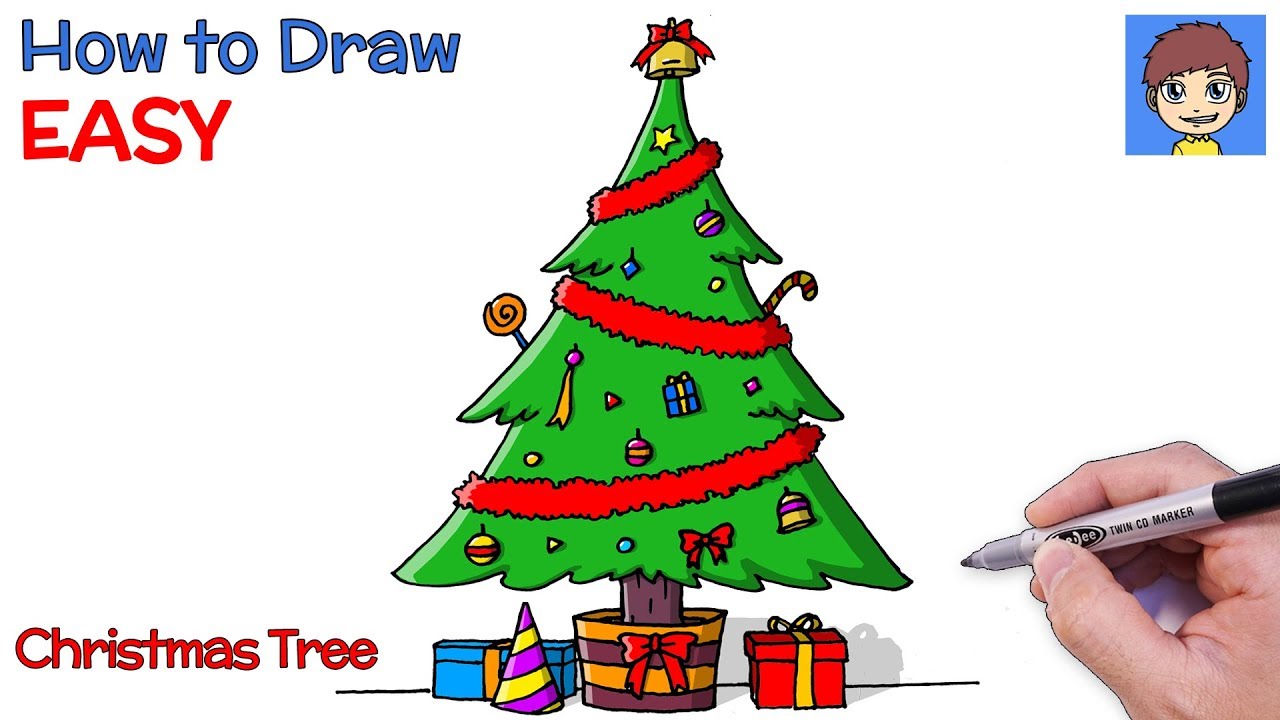 How to Draw Christmas Tree with Gifts YouTube