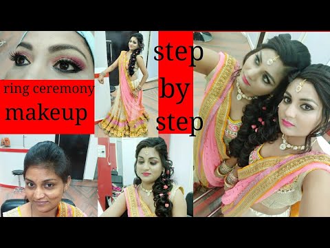 real engagement makeup in dry & dusky skin / girl ring ceremony makeup step  by step Parlour class - YouTube