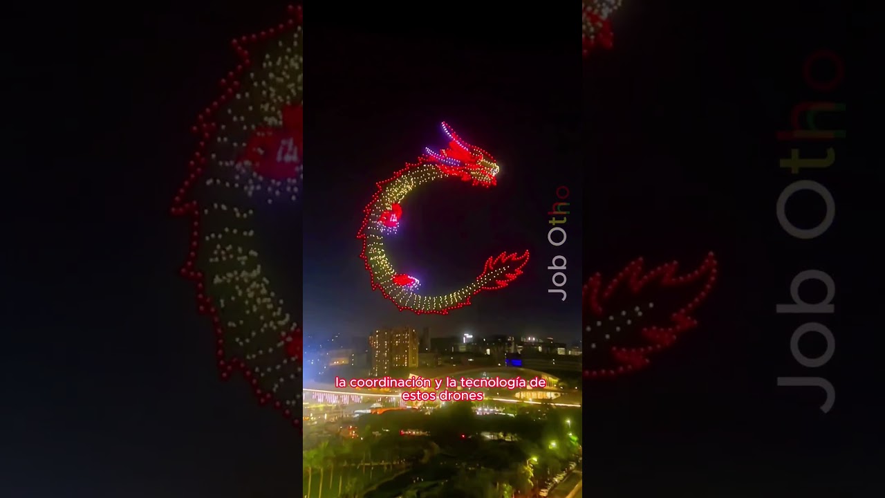 Increíble espectáculo de drones volando formando un dragón en Shenzhen