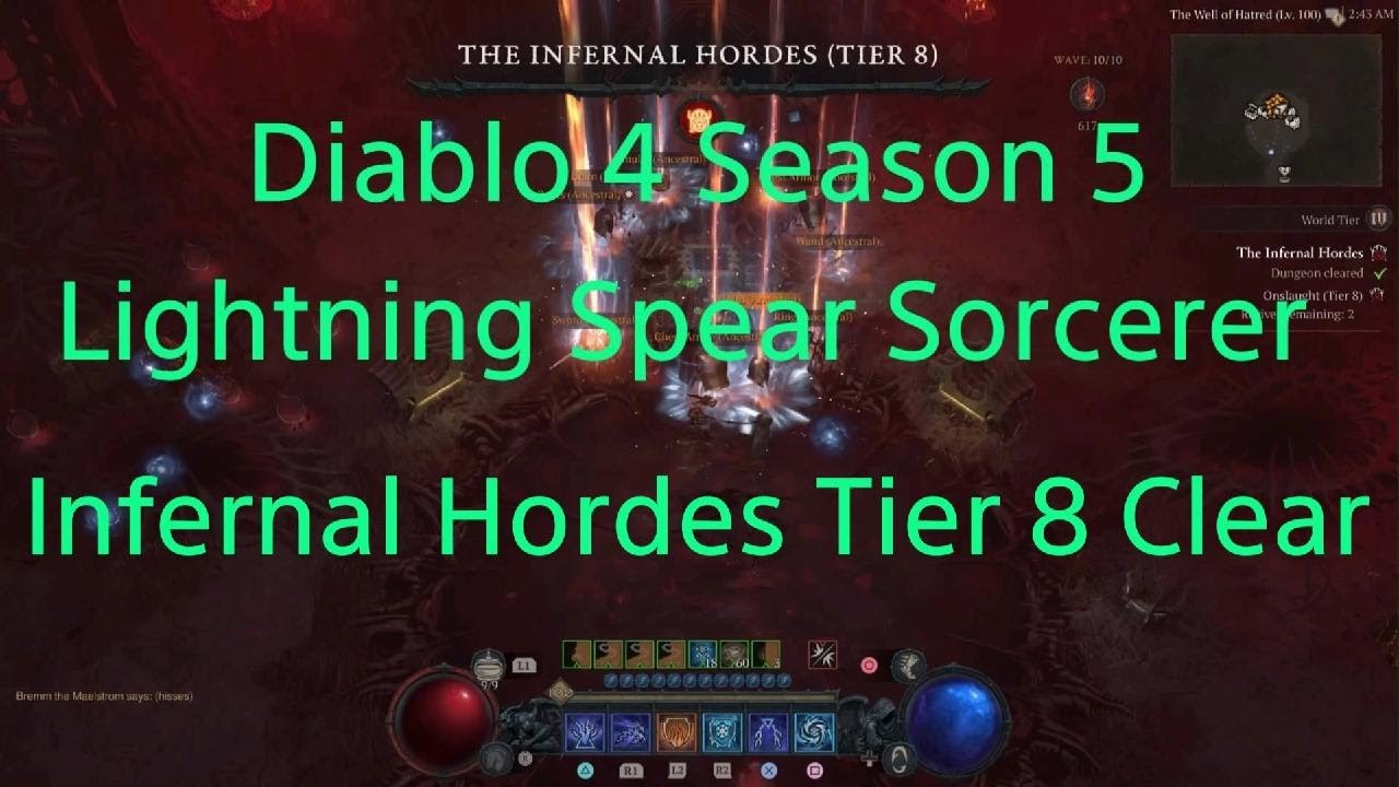 Diablo 4 Season 5 Infernal Hordes Tier 8 Clear - Lightning Spear ...