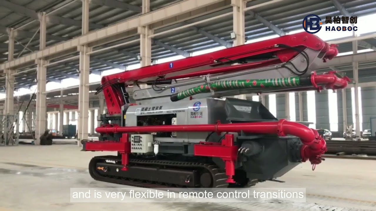 Concrete trailer boom pump with track