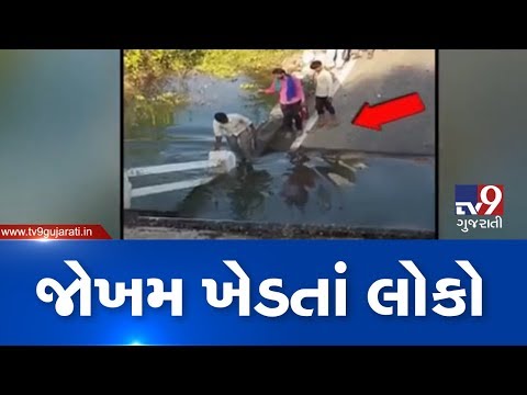 Junagadh: Bridge near Malanka collapsed; No diversion forcing villagers to cross risky bridge | Tv9