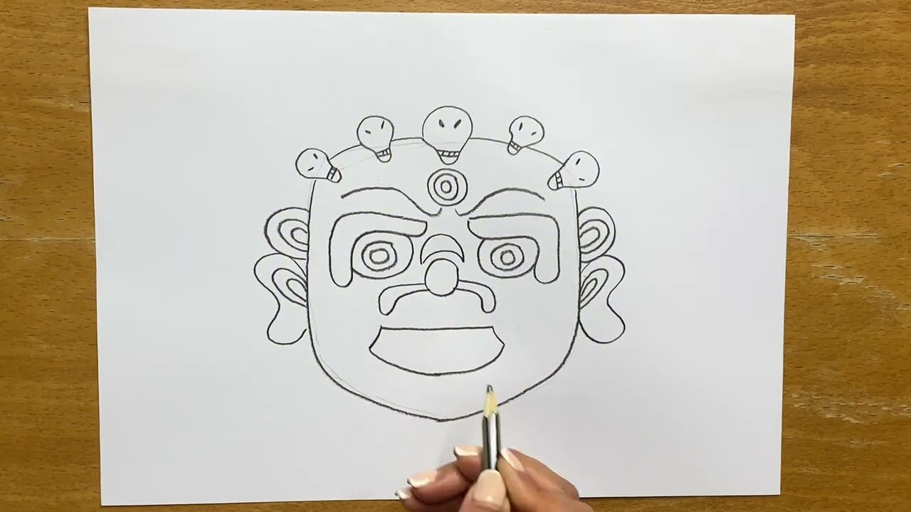 How to draw Sikkim Dance mask.Sikkim mask.