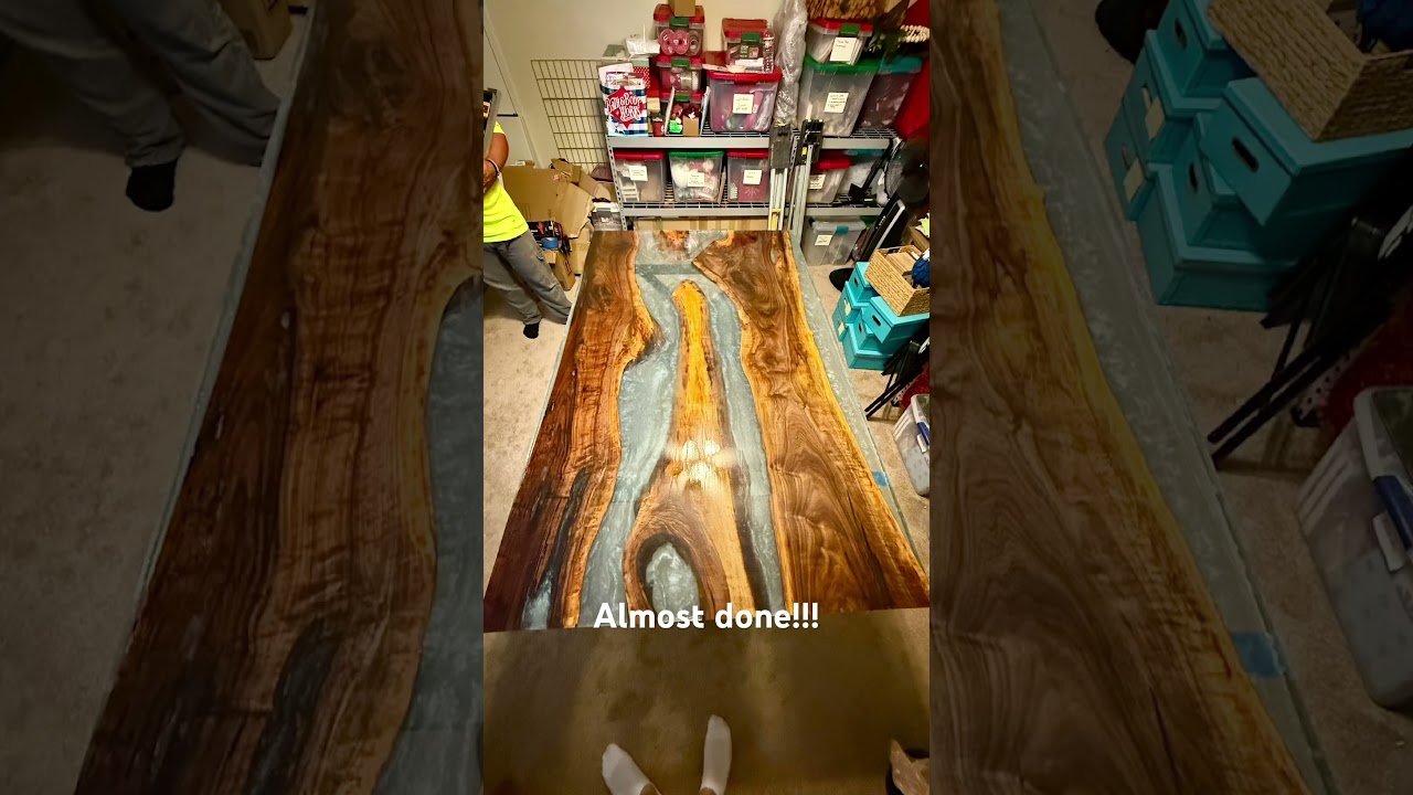 First epoxy River table! #shorts #fyp #epoxy #wood #creative