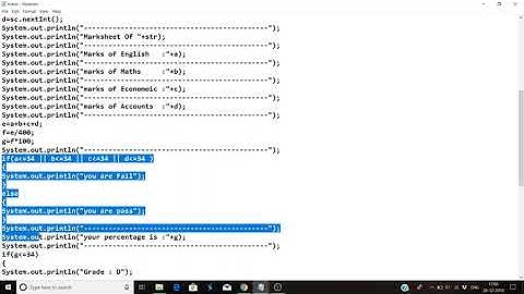 Marksheet in JAVA language