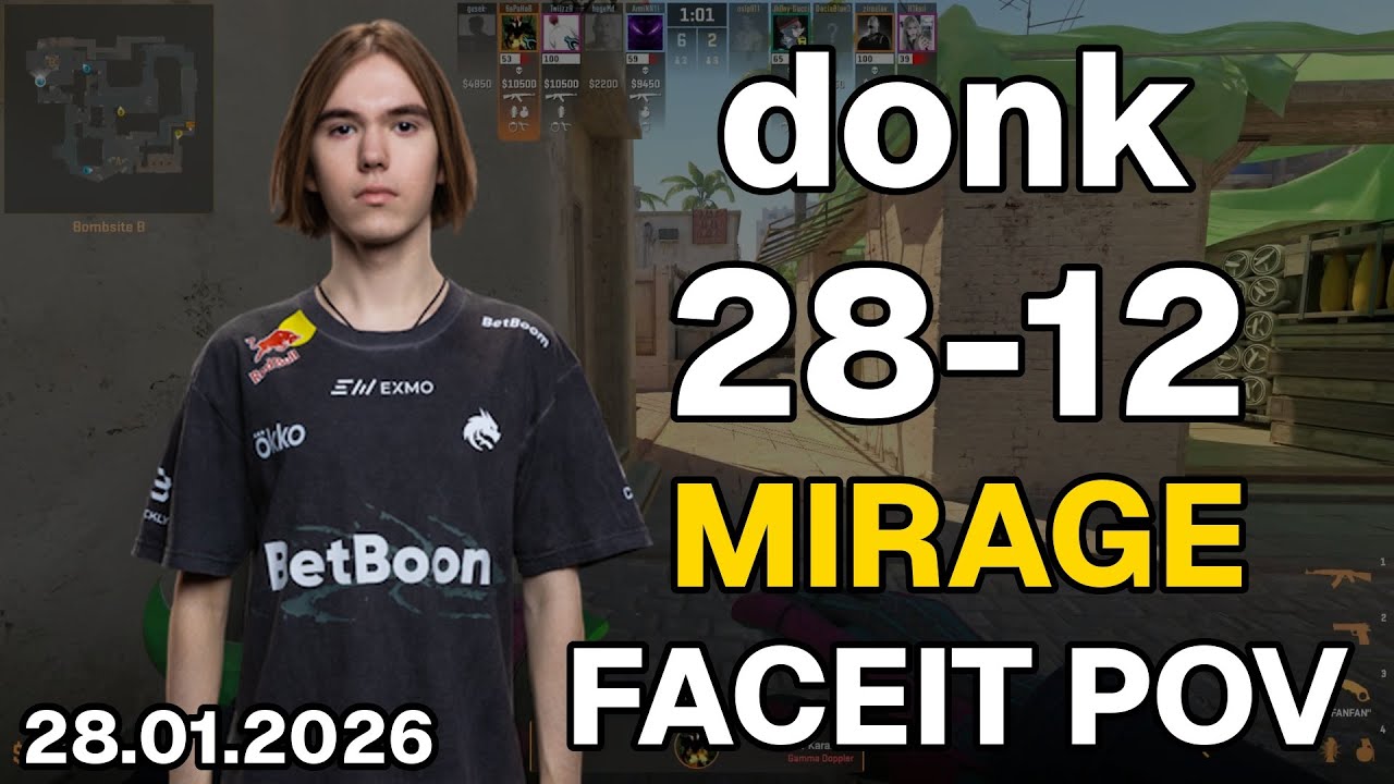 donk (28-12, 2.33 K/D) Mirage | FACEIT POV DEMO CS2 | Jan 28, 2026 