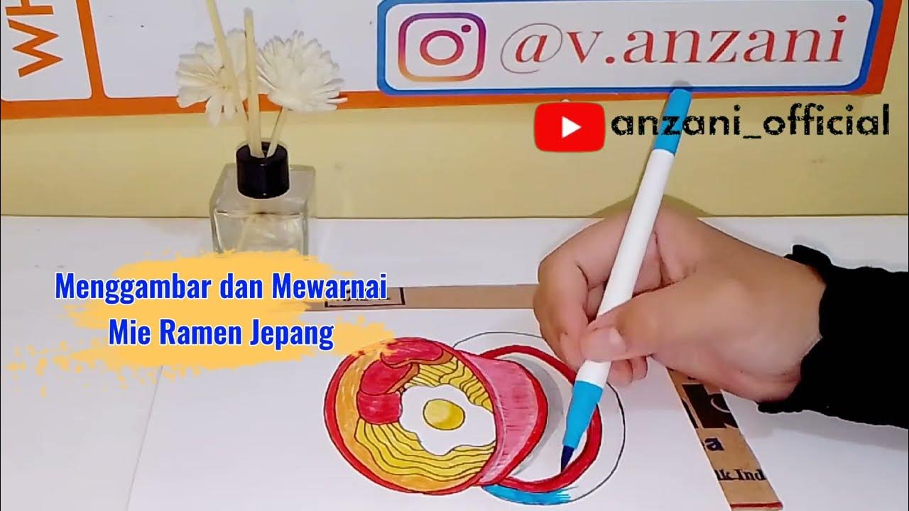 Cara menggambar dan mewarnai mie ramen l sahabat ilmu - YouTube