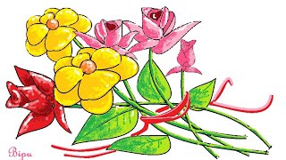 How To Paint In Computer Ms Paint Tutorial Bouquet Of Flowers Drawing Microsoft Paint Drawing